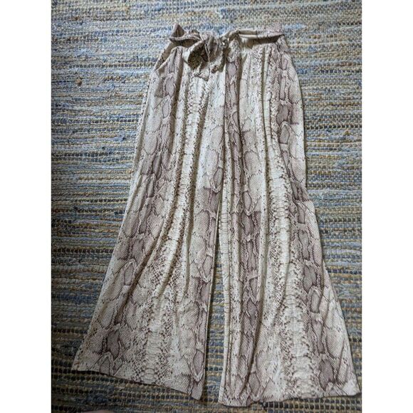 Python Snakeskin Palazzo Pants L Wide Leg Large Tie Front Animal Print Mobwife - Picture 2 of 8